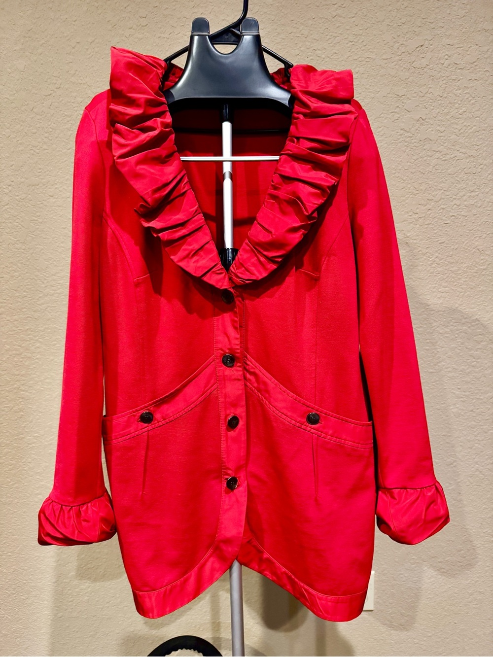 Tribal Vibrant Red Ruffle Collar Blazer